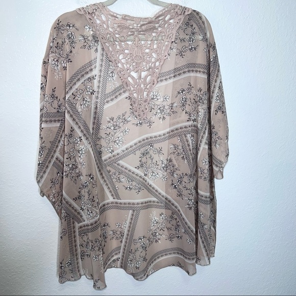 Panhandle Kimono Women Small Floral Crochet Lace Pink Top Coverup Boho Western E - Picture 4 of 5